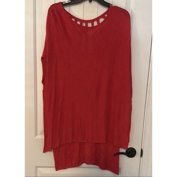 Wishlist Tops - Wishlist Womens‎ Red Rayon Knit V-Neck Cutout Dolman Tunic Top Short Sleeve M